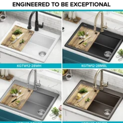 28” Granite Workstation Drop In Top Mount Single Bowl Kitchen Sink in Metallic Grey with Accessories