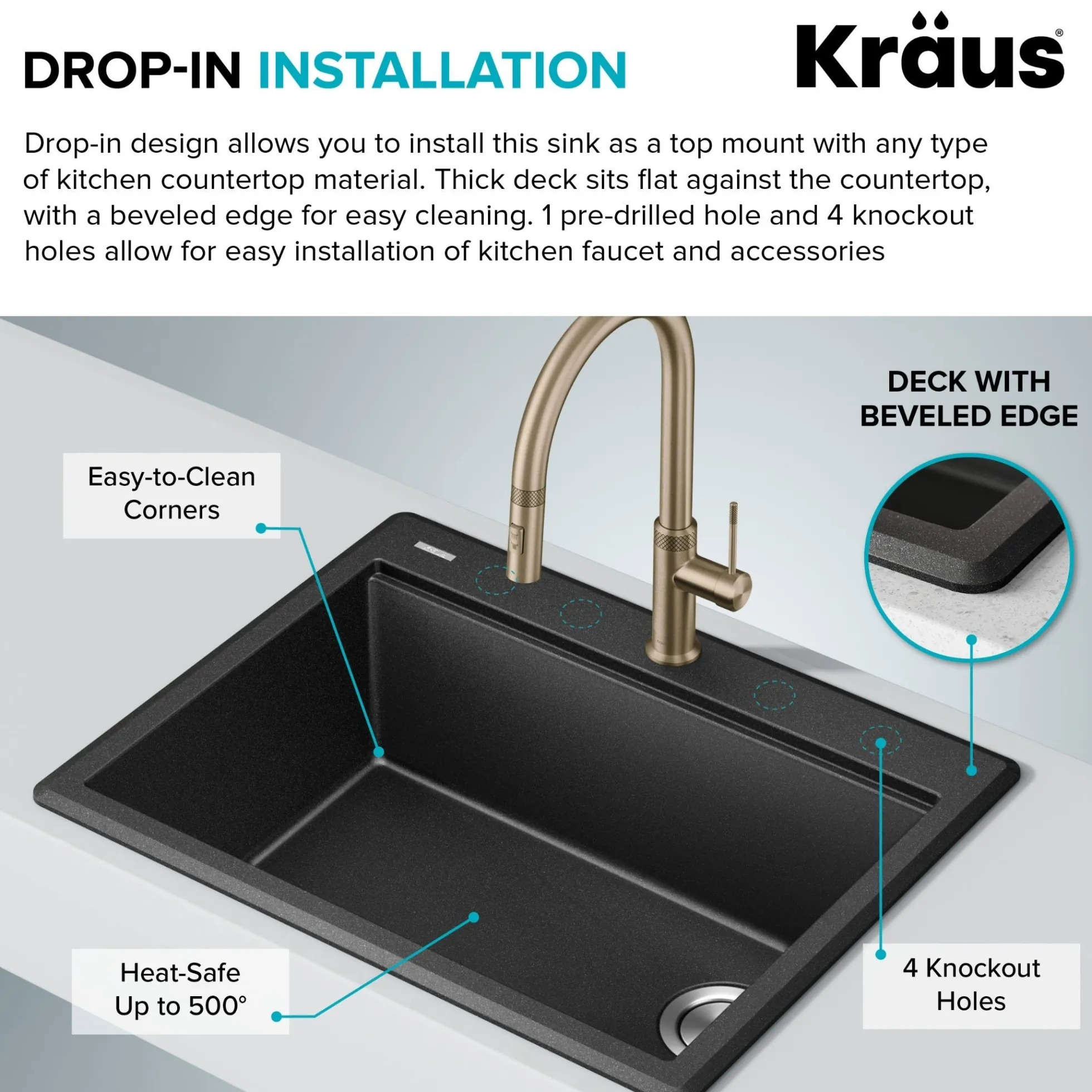28” Granite Workstation Drop In Top Mount Single Bowl Kitchen Sink in Metallic Grey with Accessories