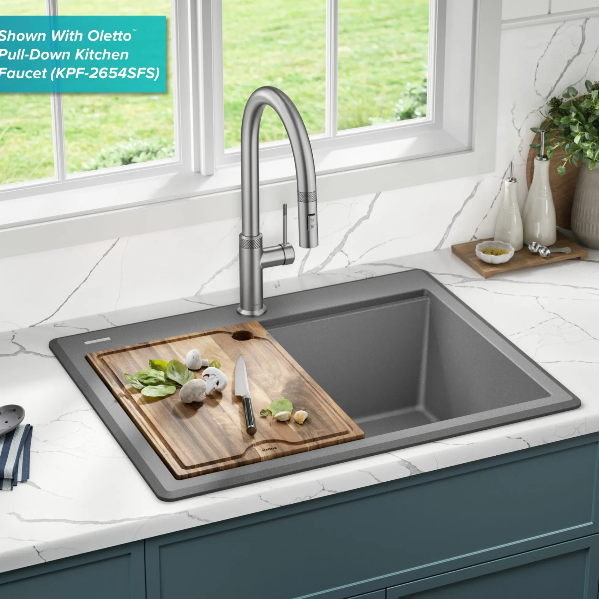 28” Granite Workstation Drop In Top Mount Single Bowl Kitchen Sink in Metallic Grey with Accessories