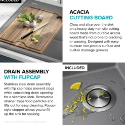 28” Granite Workstation Drop In Top Mount Single Bowl Kitchen Sink in Metallic Grey with Accessories