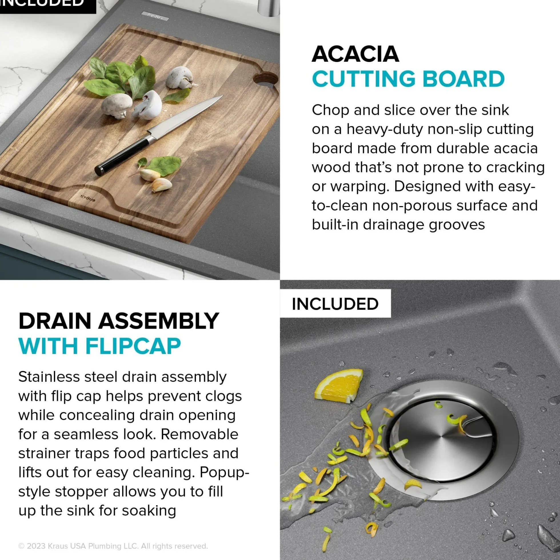 28” Granite Workstation Drop In Top Mount Single Bowl Kitchen Sink in Metallic Grey with Accessories