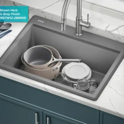 28” Granite Workstation Drop In Top Mount Single Bowl Kitchen Sink in White with Accessories