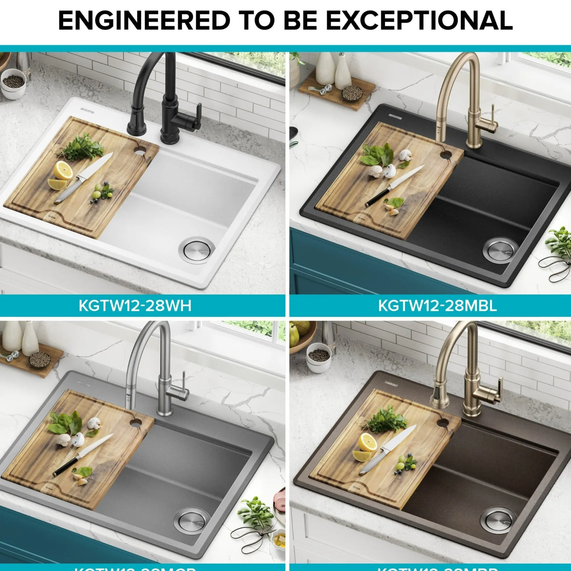 28” Granite Workstation Drop In Top Mount Single Bowl Kitchen Sink in White with Accessories