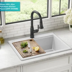 28” Granite Workstation Drop In Top Mount Single Bowl Kitchen Sink in White with Accessories