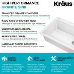 28” Granite Workstation Drop In Top Mount Single Bowl Kitchen Sink in White with Accessories