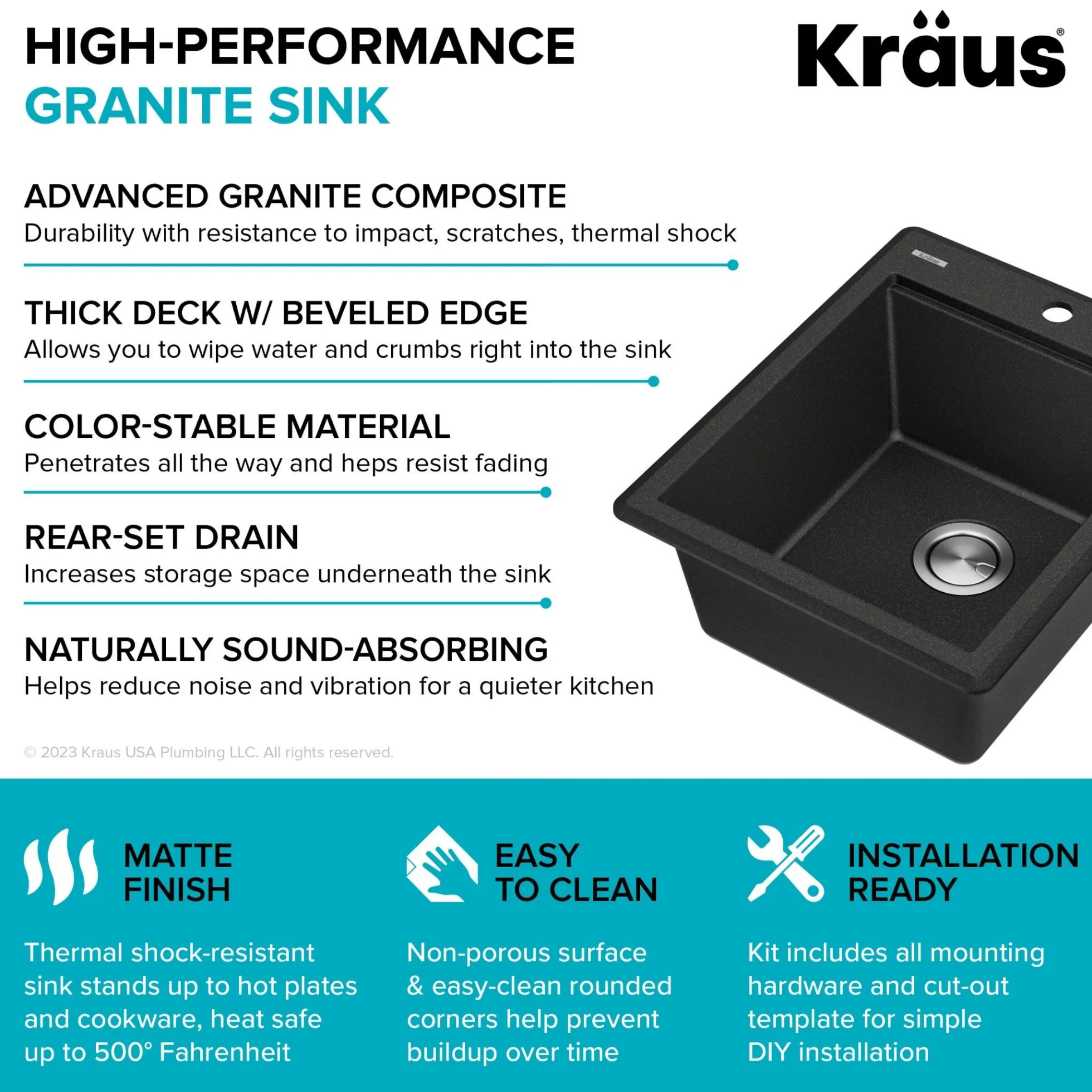 18” Granite Workstation Drop In Top Mount Single Bowl Kitchen Sink in Metallic Black with Accessories