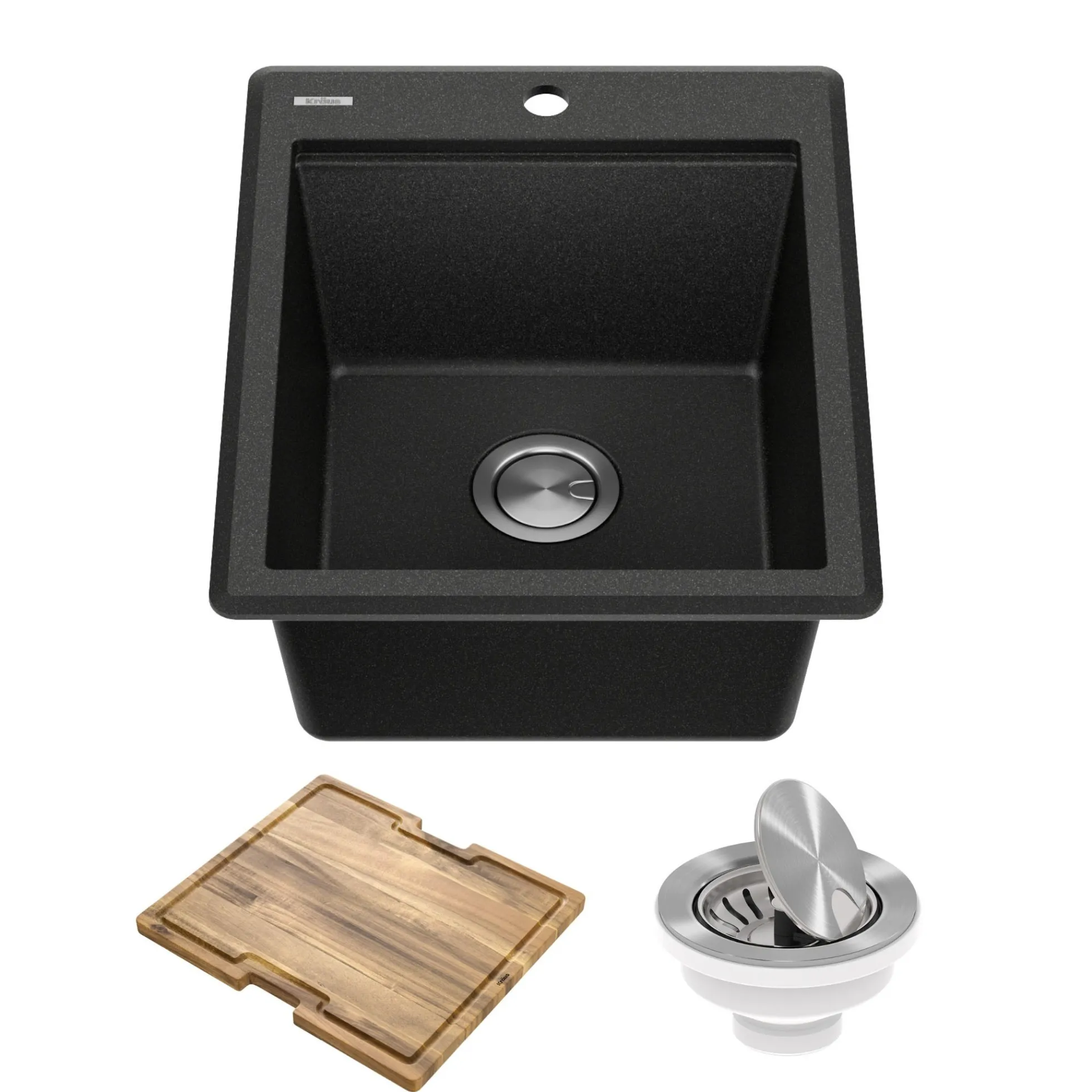 18” Granite Workstation Drop In Top Mount Single Bowl Kitchen Sink in Metallic Black with Accessories