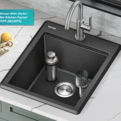 18” Granite Workstation Drop In Top Mount Single Bowl Kitchen Sink in Metallic Black with Accessories