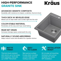 18” Granite Workstation Drop In Top Mount Single Bowl Kitchen Bar Sink in Metallic Grey with Accessories
