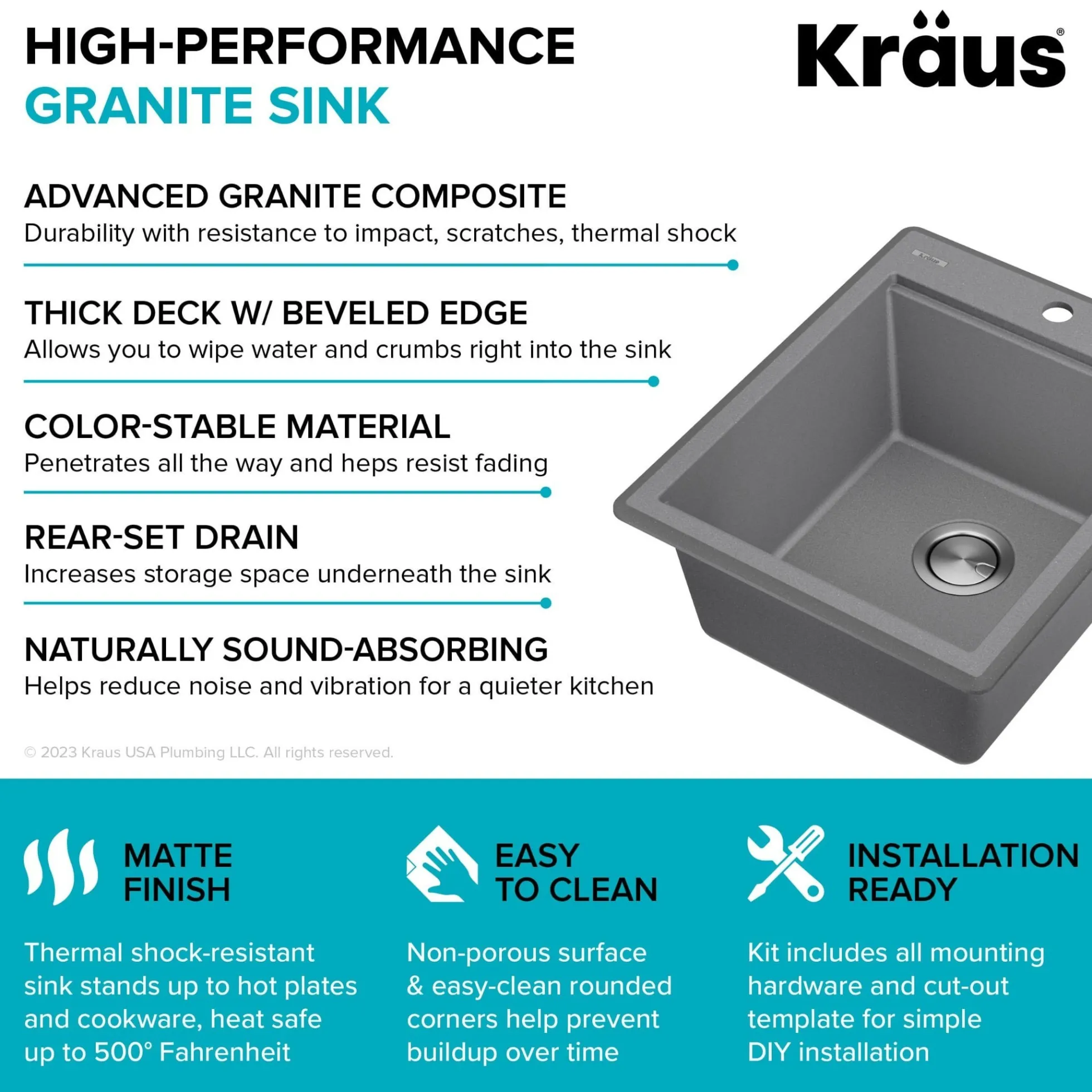 18” Granite Workstation Drop In Top Mount Single Bowl Kitchen Bar Sink in Metallic Grey with Accessories