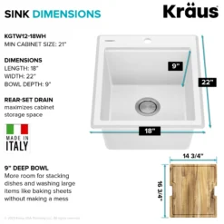 18” Granite Workstation Drop In Top Mount Single Bowl Kitchen Bar Sink in White with Accessories