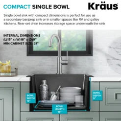 18” Granite Workstation Drop In Top Mount Single Bowl Kitchen Bar Sink in White with Accessories