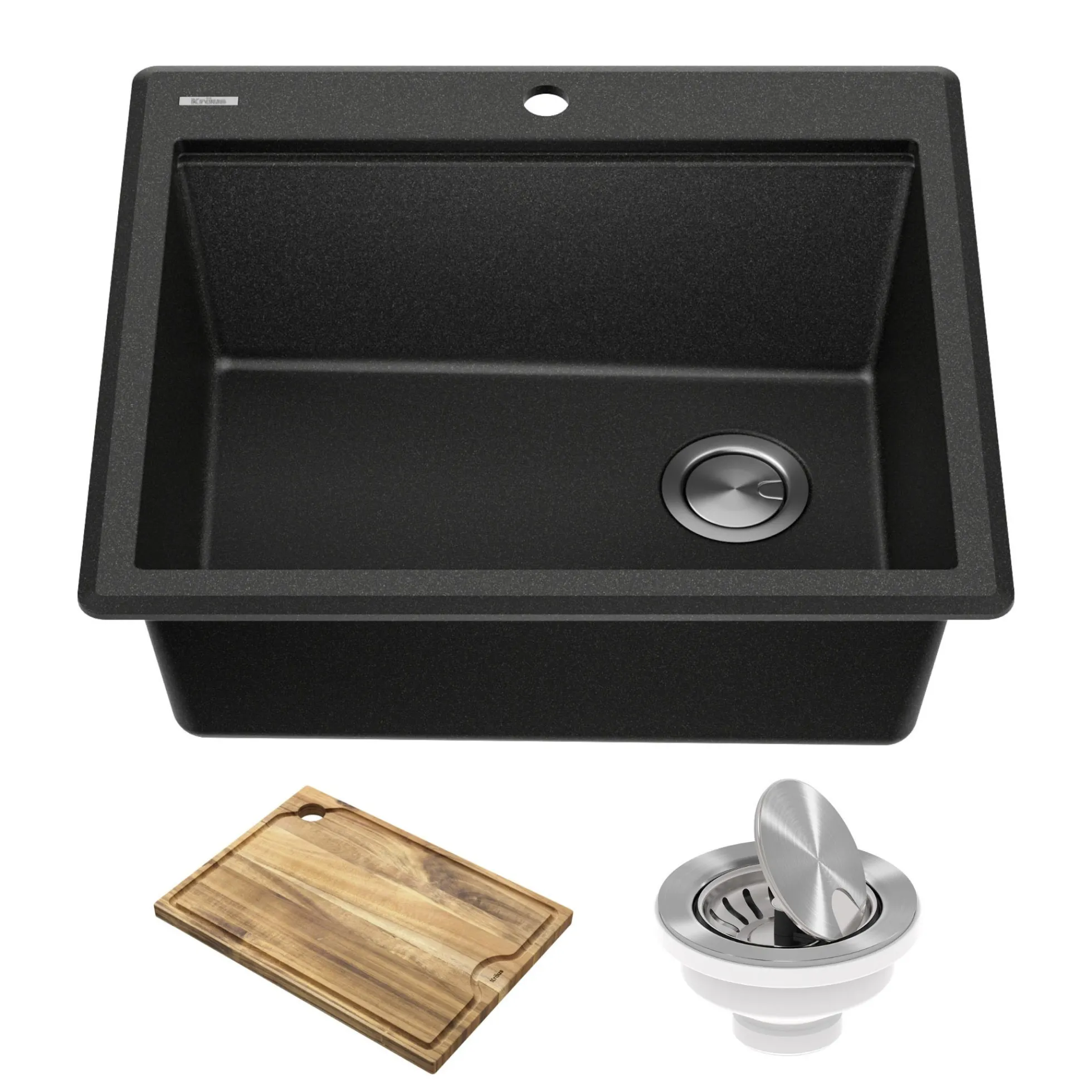 25” Granite Workstation Drop In Top Mount Single Bowl Kitchen Sink in Metallic Black with Accessories