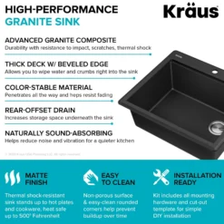 25” Granite Workstation Drop In Top Mount Single Bowl Kitchen Sink in Metallic Black with Accessories