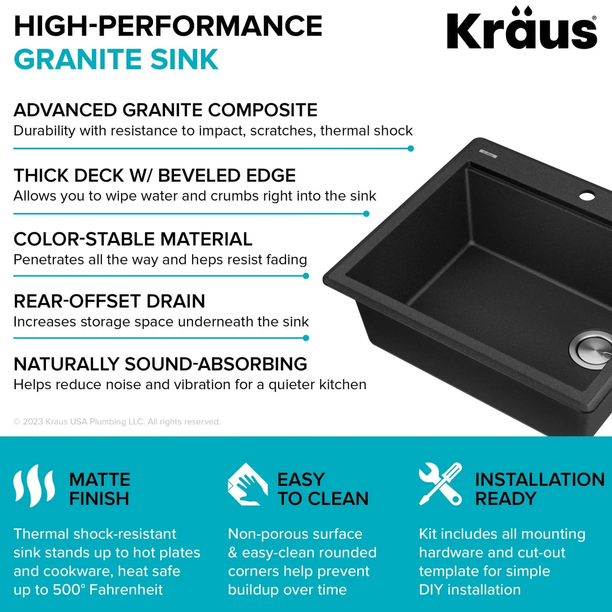 25” Granite Workstation Drop In Top Mount Single Bowl Kitchen Sink in Metallic Black with Accessories
