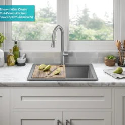 25” Granite Workstation Drop In Top Mount Single Bowl Kitchen Sink in Metallic Grey with Accessories