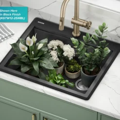 25” Granite Workstation Drop In Top Mount Single Bowl Kitchen Sink in Metallic Grey with Accessories