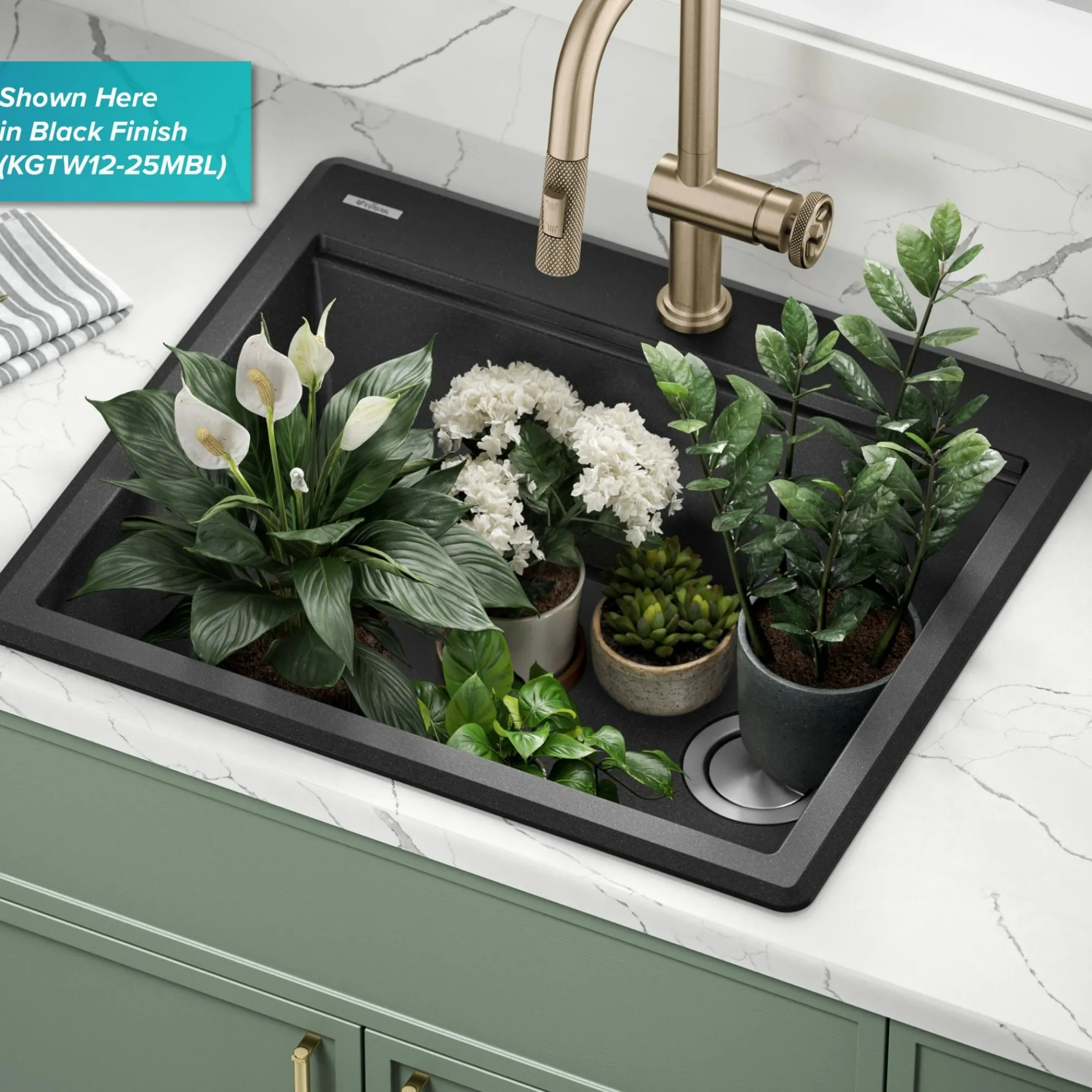 25” Granite Workstation Drop In Top Mount Single Bowl Kitchen Sink in Metallic Grey with Accessories