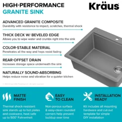 25” Granite Workstation Drop In Top Mount Single Bowl Kitchen Sink in Metallic Grey with Accessories