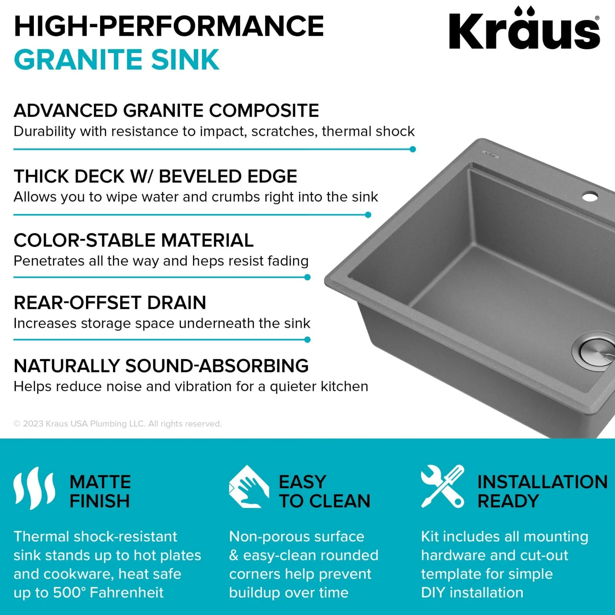 25” Granite Workstation Drop In Top Mount Single Bowl Kitchen Sink in Metallic Grey with Accessories