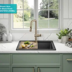 25” Granite Workstation Drop In Top Mount Single Bowl Kitchen Sink in White with Accessories