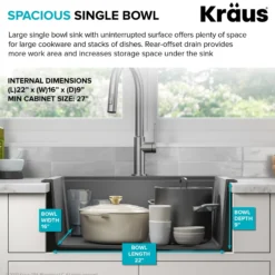 25” Granite Workstation Drop In Top Mount Single Bowl Kitchen Sink in White with Accessories