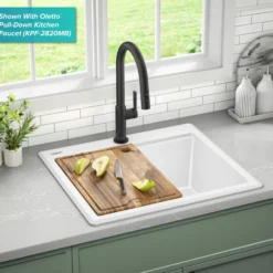 25” Granite Workstation Drop In Top Mount Single Bowl Kitchen Sink in White with Accessories