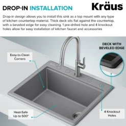 25” Granite Workstation Drop In Top Mount Single Bowl Kitchen Sink in White with Accessories