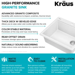 25” Granite Workstation Drop In Top Mount Single Bowl Kitchen Sink in White with Accessories