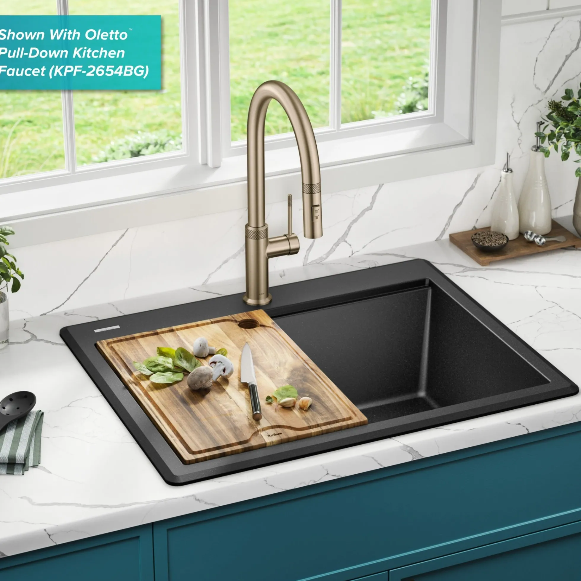 28” Granite Workstation Drop In Top Mount Single Bowl Kitchen Sink in Metallic Black with Accessories