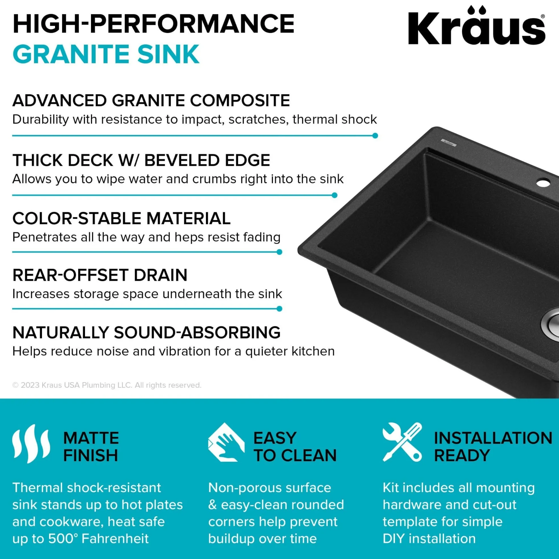 28” Granite Workstation Drop In Top Mount Single Bowl Kitchen Sink in Metallic Black with Accessories