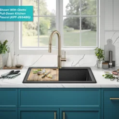 28” Granite Workstation Drop In Top Mount Single Bowl Kitchen Sink in Metallic Black with Accessories