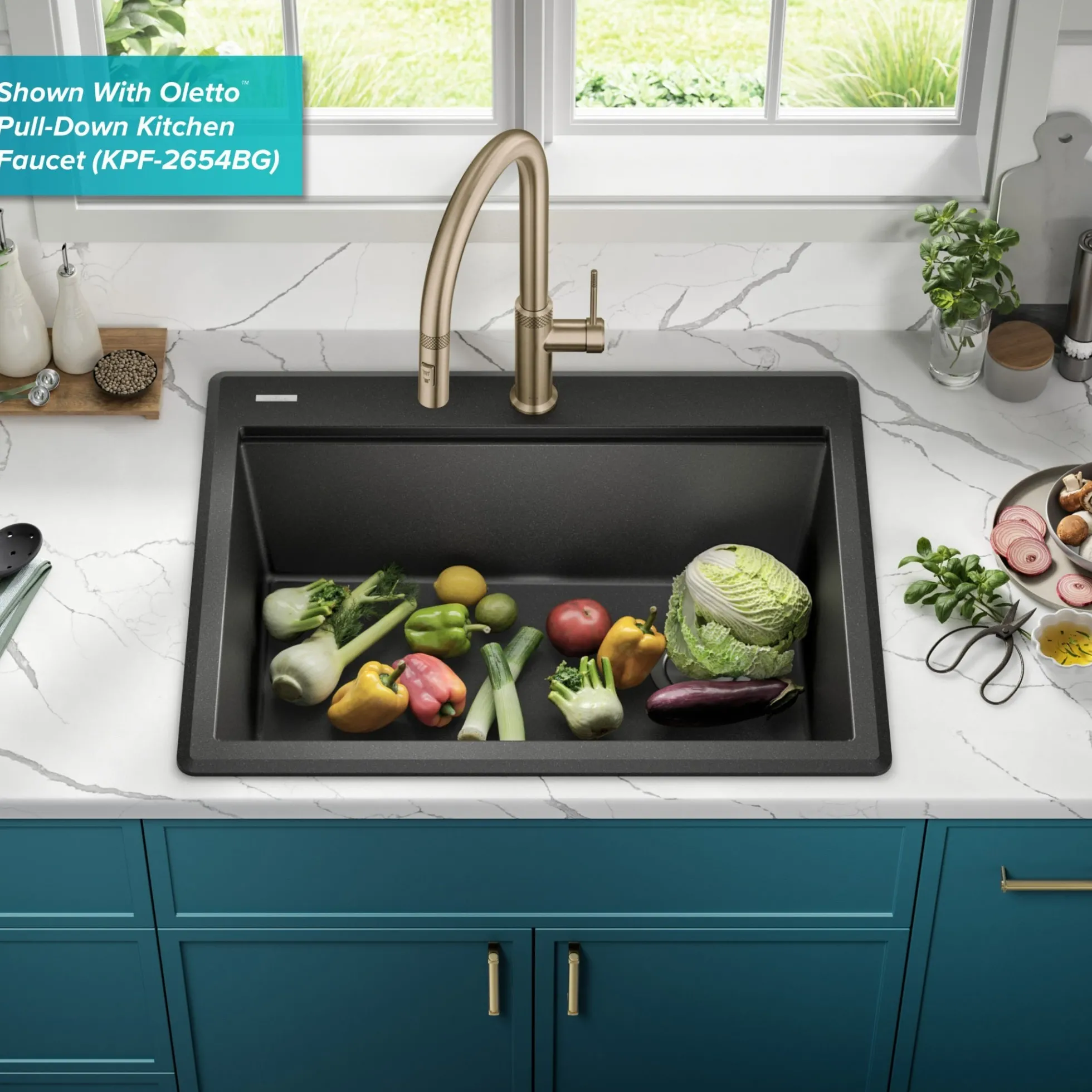28” Granite Workstation Drop In Top Mount Single Bowl Kitchen Sink in Metallic Black with Accessories
