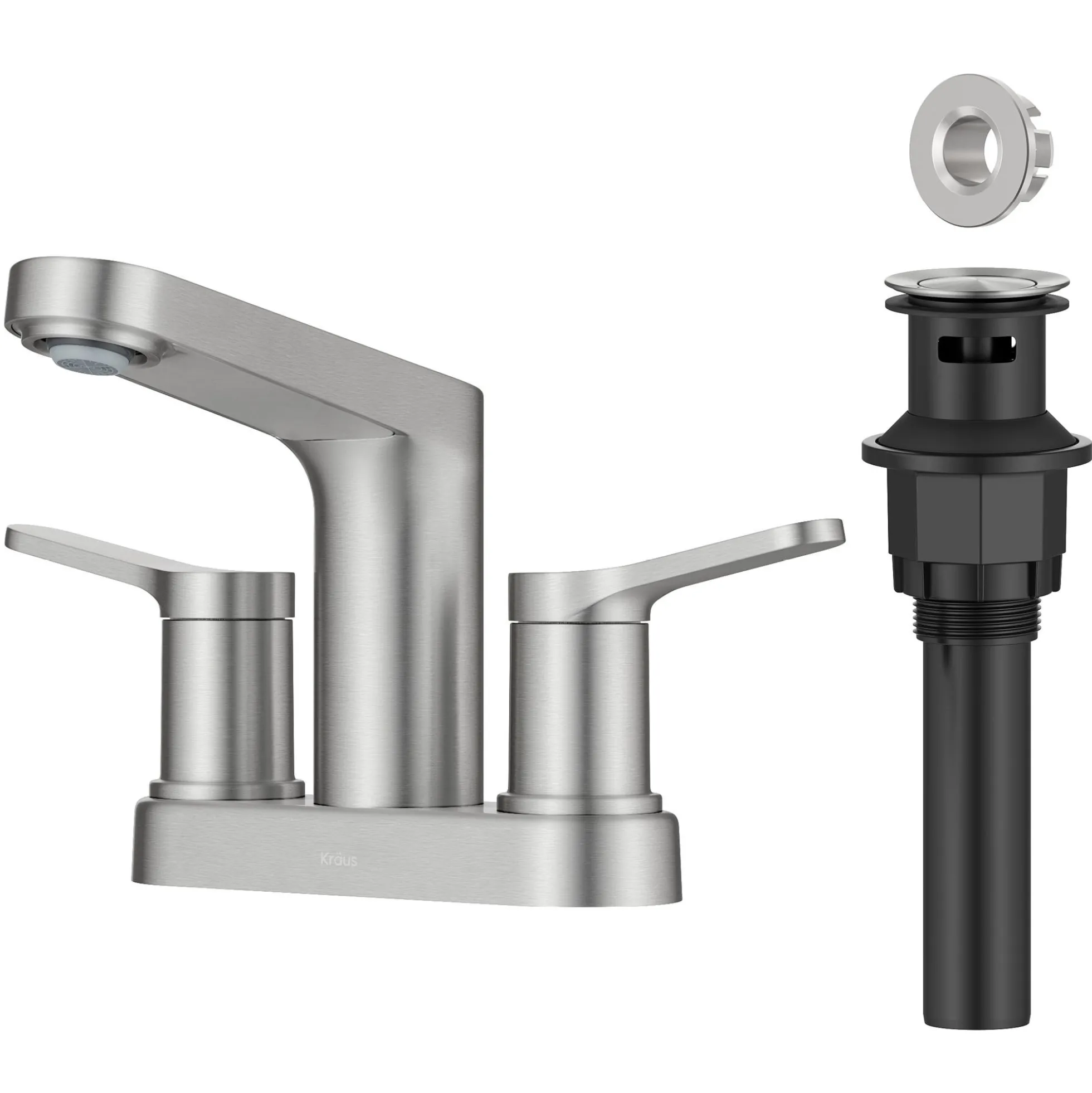 2-Handle 4-inch Centerset Bathroom Faucet in Spot-Free Brushed Nickelwith Pop Up Drain and Supply Lines