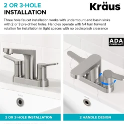 2-Handle 4-inch Centerset Bathroom Faucet in Spot-Free Brushed Nickelwith Pop Up Drain and Supply Lines
