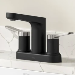 2-Handle 4-inch Centerset Bathroom Faucet in Spot-Free Brushed Nickel/ Matte Black with Pop Up Drain and Supply Lines