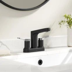 2-Handle 4-inch Centerset Bathroom Faucet in Spot-Free Brushed Nickel/ Matte Black with Pop Up Drain and Supply Lines