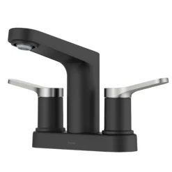 2-Handle 4-inch Centerset Bathroom Faucet in Spot-Free Brushed Nickel/ Matte Black with Pop Up Drain and Supply Lines