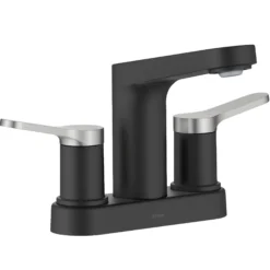 2-Handle 4-inch Centerset Bathroom Faucet in Spot-Free Brushed Nickel/ Matte Black with Pop Up Drain and Supply Lines