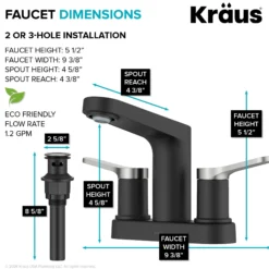 2-Handle 4-inch Centerset Bathroom Faucet in Spot-Free Brushed Nickel/ Matte Black with Pop Up Drain and Supply Lines