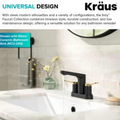 2-Handle 4-inch Centerset Bathroom Faucet in Spot-Free Brushed Brass / Matte Black with Pop Up Drain and Supply Lines