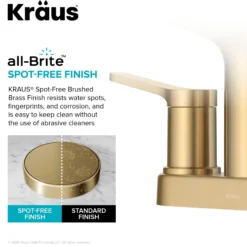2-Handle 4-inch Centerset Bathroom Faucet in Spot-Free Brushed Brass with Pop Up Drain and Supply Lines