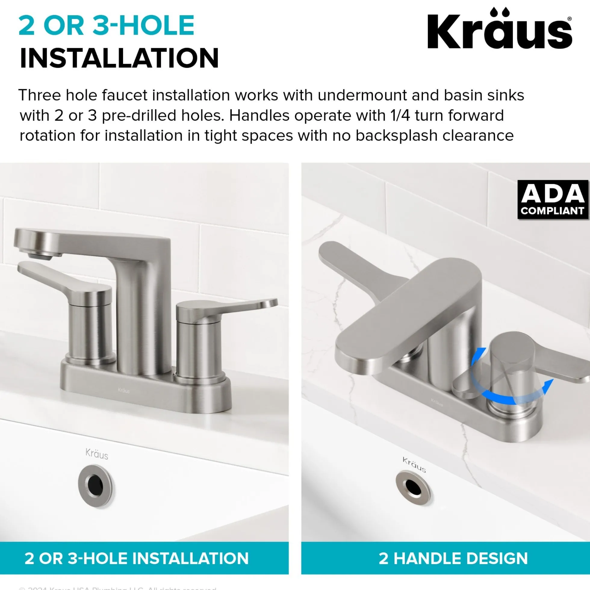 2-Handle 4-inch Centerset Bathroom Faucet in Spot-Free Brushed Brass with Pop Up Drain and Supply Lines