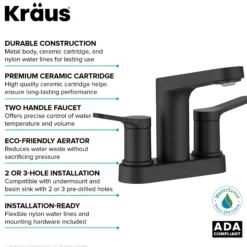 2-Handle 4-inch Centerset Bathroom Faucet in Matte Black with Pop Up Drain and Supply Lines