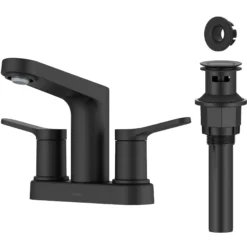 2-Handle 4-inch Centerset Bathroom Faucet in Matte Black with Pop Up Drain and Supply Lines