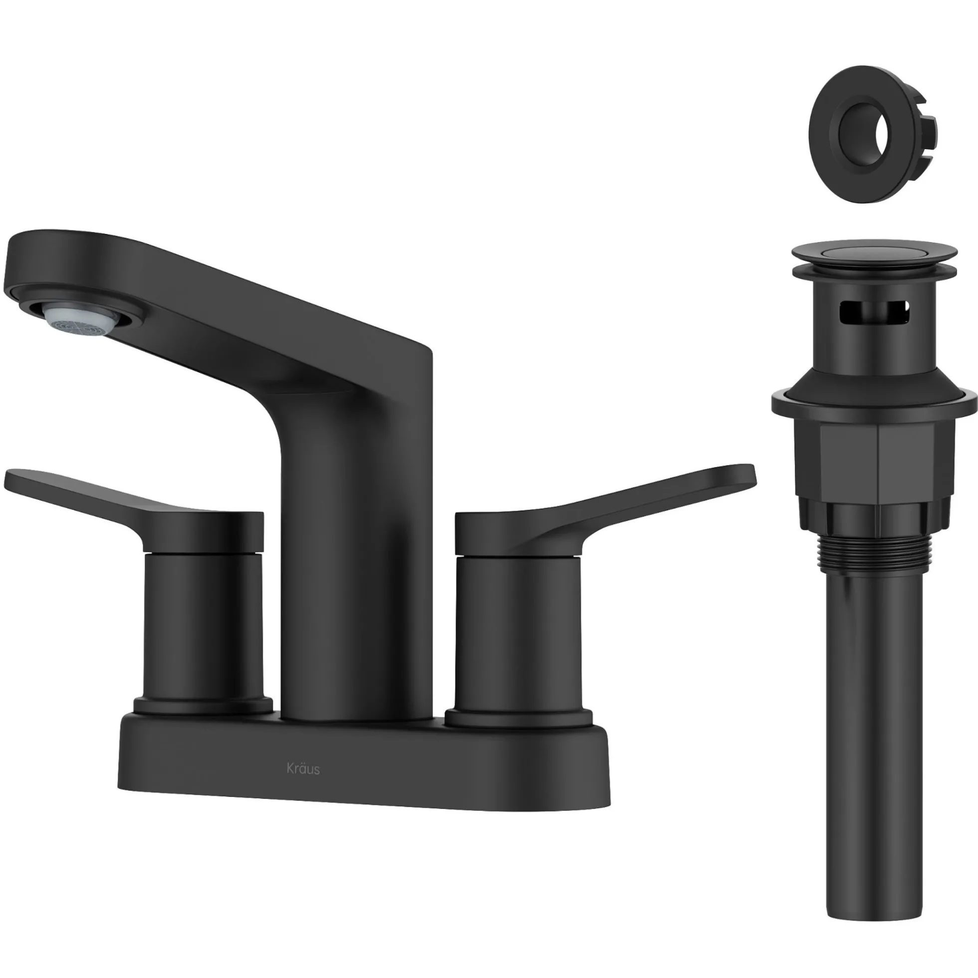 2-Handle 4-inch Centerset Bathroom Faucet in Matte Black with Pop Up Drain and Supply Lines