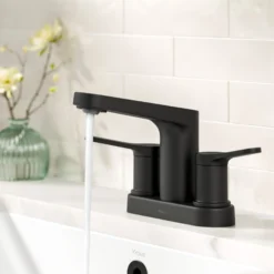 2-Handle 4-inch Centerset Bathroom Faucet in Matte Black with Pop Up Drain and Supply Lines