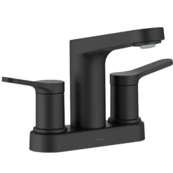 2-Handle 4-inch Centerset Bathroom Faucet in Matte Black with Pop Up Drain and Supply Lines