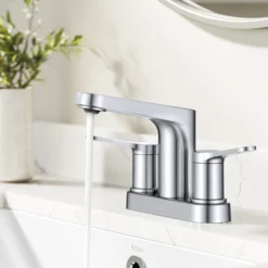 2-Handle 4-inch Centerset Bathroom Faucet in Chrome with Pop Up Drain and Supply Lines