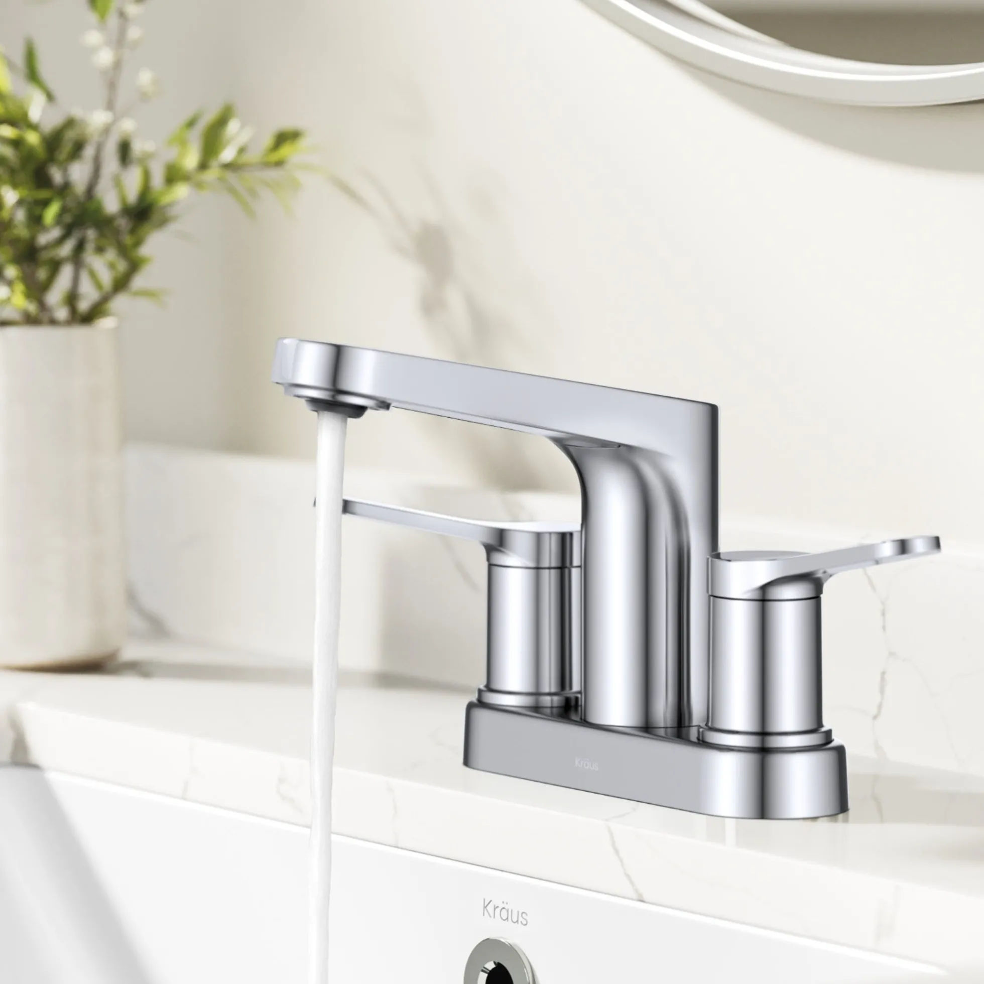 2-Handle 4-inch Centerset Bathroom Faucet in Chrome with Pop Up Drain and Supply Lines